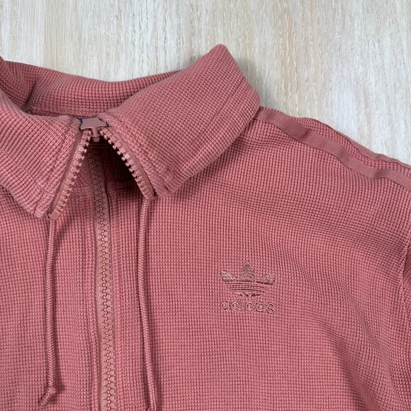 Adidas Raw Pink Short Sleeve Full Zip Waffle Knit Track Top Sporty Jacket Medium - Picture 6 of 14